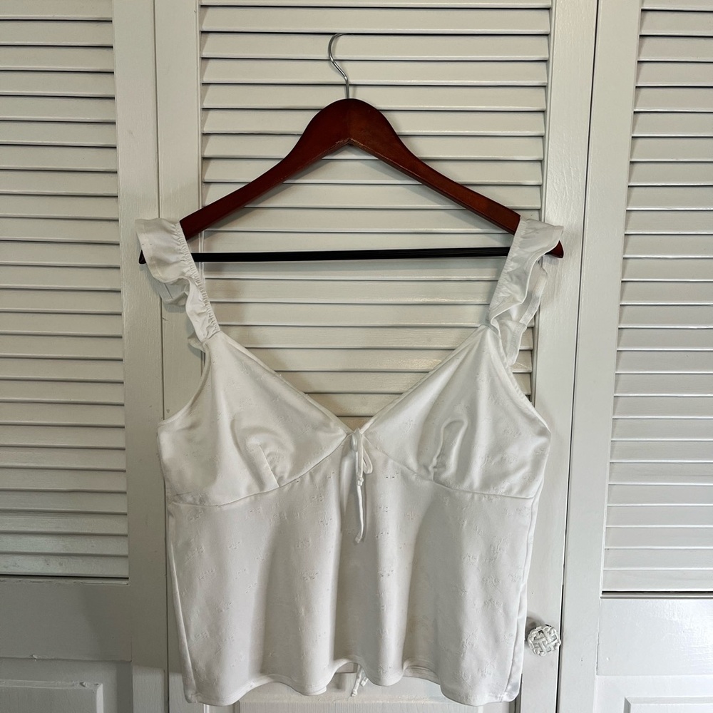 H&M White Ruffle Strap Tank Top